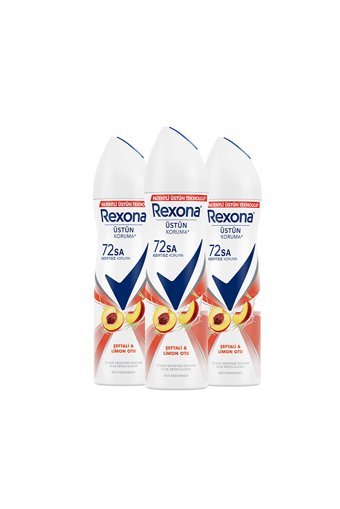 Rexona Üstün Koruma Şeftali&Limon Otu Pudrasız Ter Önleyici Antiperspirant Sprey Kadın Deodorant 3x150 ml