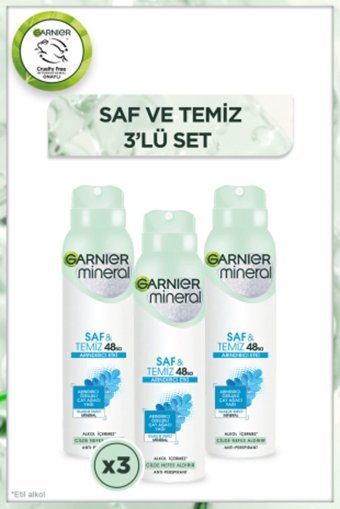 Garnier Mineral Saf & Temiz Pudrasız Ter Önleyici Antiperspirant Sprey Unisex Deodorant 3x150 ml