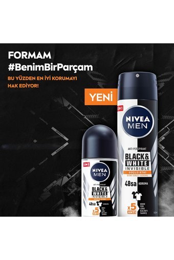 Nivea Black&White Invisible Güçlü Etki Pudrasız Ter Önleyici Antiperspirant Sprey Erkek Deodorant 150 ml