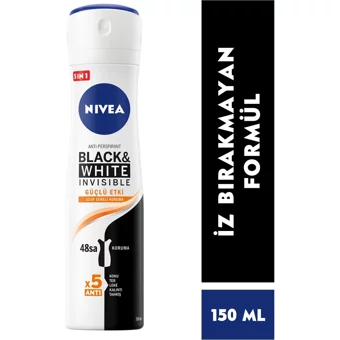 Nivea Black&White Invisible Güçlü Etki Pudrasız Ter Önleyici Antiperspirant Sprey Kadın Deodorant 150 ml