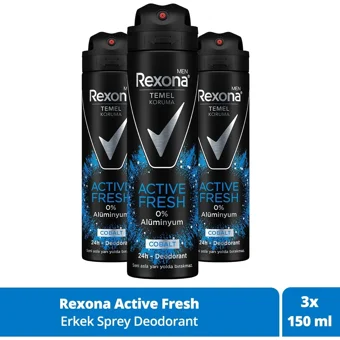 Rexona Temel Koruma Active Fresh Pudrasız Ter Önleyici Sprey Erkek Deodorant 3x150 ml