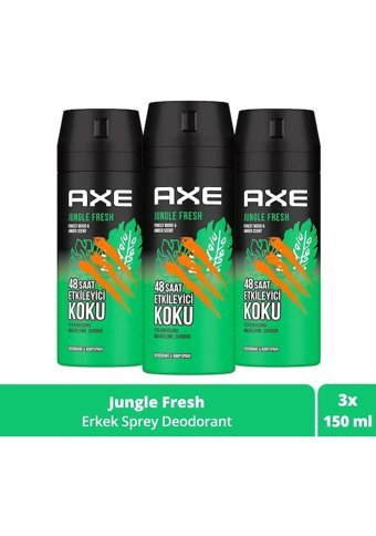 Axe Jungle Fresh Pudrasız Ter Önleyici Sprey Erkek Deodorant 3x150 ml