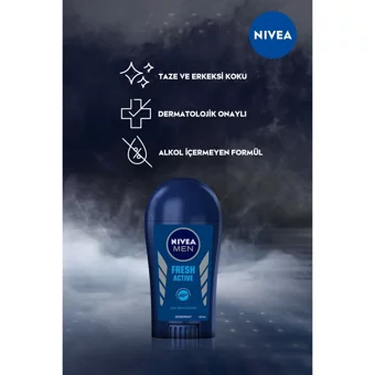 Nivea Fresh Active Pudrasız Ter Önleyici Antiperspirant Stick Erkek Deodorant 40 ml