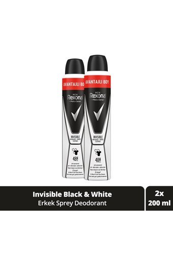 Rexona Men Invisible On Black+White Clothes Pudrasız Ter Önleyici Antiperspirant Sprey Erkek Deodorant 2x200 ml