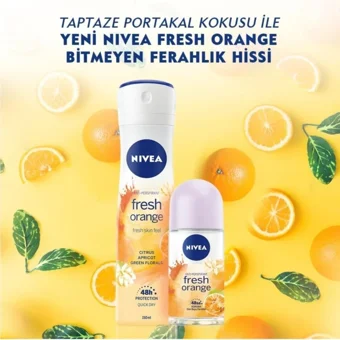 Nivea Fresh Orange Pudrasız Ter Önleyici Antiperspirant Roll-On Kadın Deodorant 50 ml