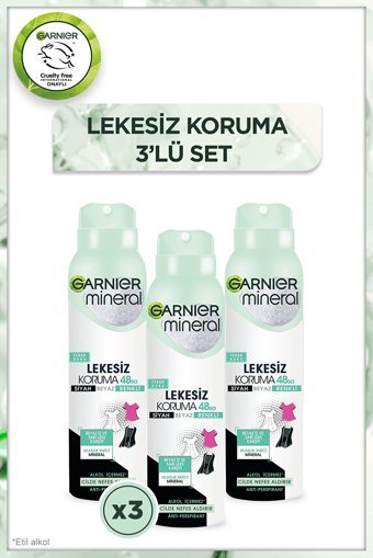 Garnier Mineral Lekesiz Koruma Pudrasız Ter Önleyici Antiperspirant Sprey Kadın Deodorant 3x150 ml