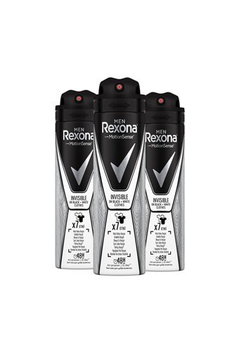 Rexona Men Invisible On Black+White Clothes Pudrasız Ter Önleyici Antiperspirant Sprey Erkek Deodorant 3x150 ml