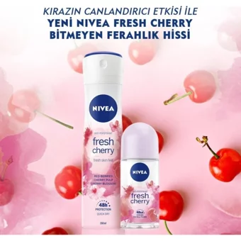 Nivea Fresh Cheery Pudrasız Ter Önleyici Antiperspirant Roll-On Kadın Deodorant 50 ml