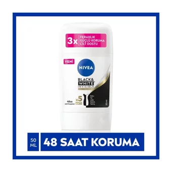 Nivea Black&White Invisible İpeksi Pürüzsüzlük Pudrasız Ter Önleyici Antiperspirant Stick Kadın Deodorant 50 ml