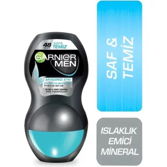 Garnier Saf & Temiz Arındırıcı Etki Pudrasız Ter Önleyici Antiperspirant Roll-On Erkek Deodorant 50 ml