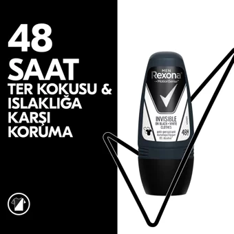 Rexona Men Invisible On Black+White Clothes Pudrasız Ter Önleyici Antiperspirant Roll-On Erkek Deodorant 50 ml