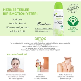 Emotion Detox Fresh Pudrasız Sprey Kadın Deodorant 2x150 ml