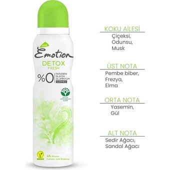 Emotion Detox Fresh Pudrasız Sprey Kadın Deodorant 2x150 ml
