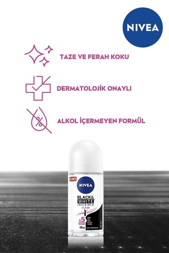 Nivea Black&White Invisible Clear Pudrasız Ter Önleyici Antiperspirant Roll-On Kadın Deodorant 150 ml