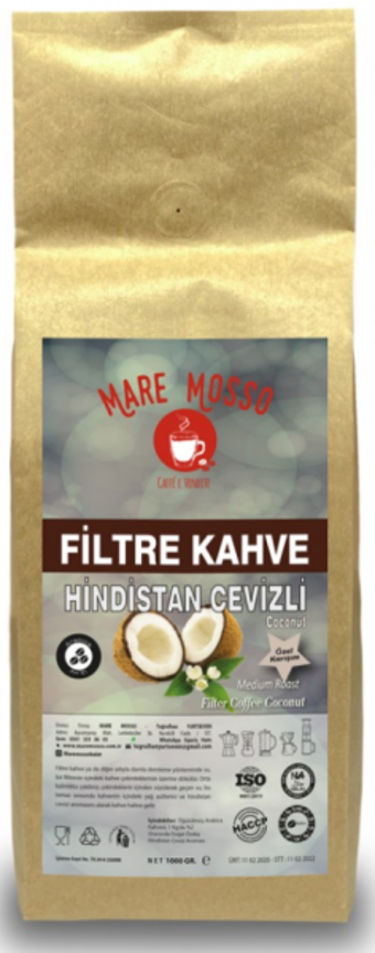 Mare Mosso Hindistan Cevizi Aromalı Arabica Öğütülmüş Filtre Kahve 1 kg