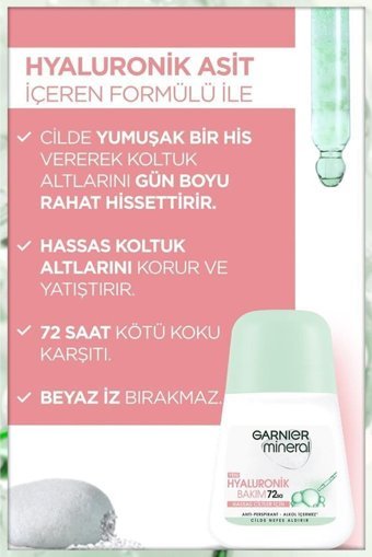 Garnier Mineral Hyaluronik Bakım Pudrasız Ter Önleyici Antiperspirant Roll-On Kadın Deodorant 5x50 ml