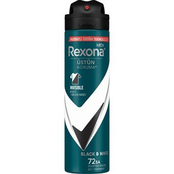 Rexona Üstün Koruma Invisible Black+White Pudrasız Ter Önleyici Antiperspirant Sprey Erkek Deodorant 150 ml