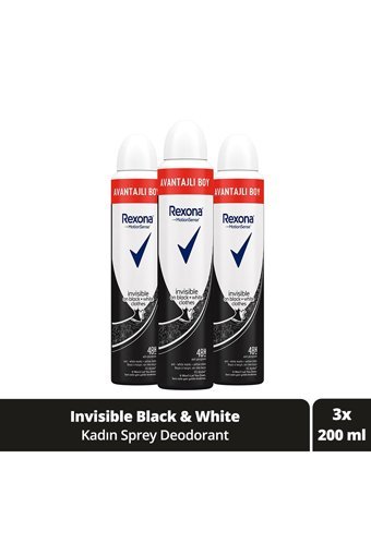 Rexona Invisible On Black+White Clothes Pudrasız Ter Önleyici Antiperspirant Sprey Kadın Deodorant 3x200 ml