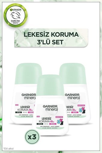 Garnier Mineral Lekesiz Koruma Pudrasız Ter Önleyici Antiperspirant Roll-On Kadın Deodorant 3x50 ml
