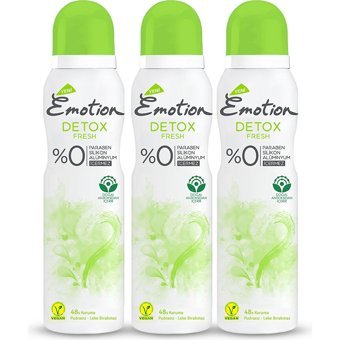 Emotion Detox Fresh Pudrasız Ter Önleyici Sprey Kadın Deodorant 3x150 ml