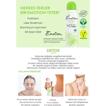 Emotion Detox Fresh Pudrasız Ter Önleyici Sprey Kadın Deodorant 3x150 ml