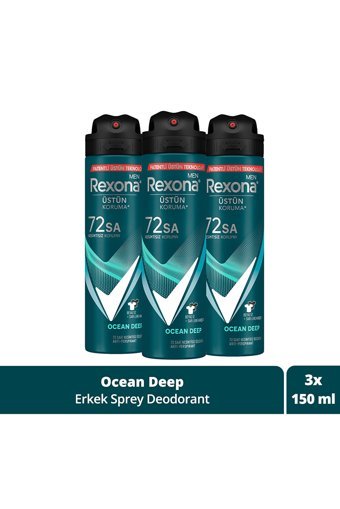 Rexona Men Ocean Deep Pudrasız Ter Önleyici Antiperspirant Sprey Erkek Deodorant 3x150 ml