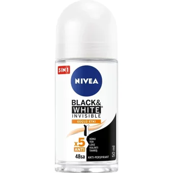 Nivea Black&White Invisible Güçlü Etki Pudrasız Ter Önleyici Antiperspirant Roll-On Kadın Deodorant 50 ml