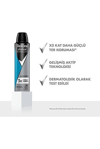 Rexona Clinical Protection Confidence Pudrasız Ter Önleyici Antiperspirant Sprey Erkek Deodorant 150 ml