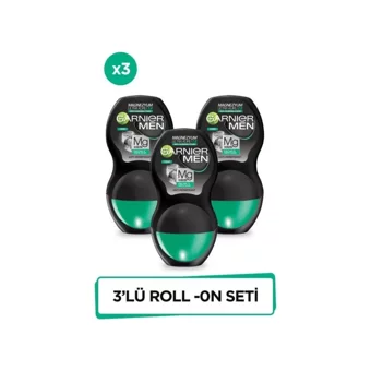 Garnier Magnezyum Ultra Kuru Pudrasız Ter Önleyici Antiperspirant Roll-On Erkek Deodorant 3x50 ml