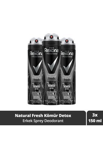 Rexona Men Naturel Fresh Kömür Detox Pudrasız Ter Önleyici Antiperspirant Sprey Erkek Deodorant 3x150 ml
