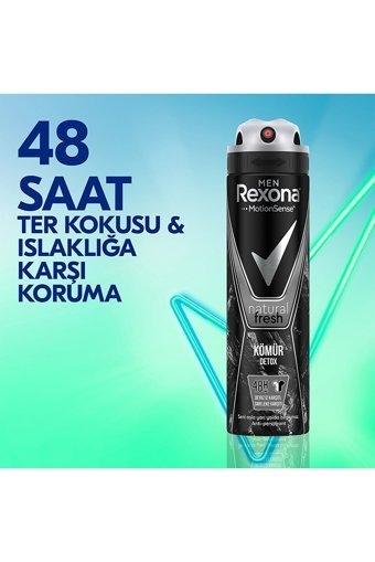 Rexona Men Naturel Fresh Kömür Detox Pudrasız Ter Önleyici Antiperspirant Sprey Erkek Deodorant 3x150 ml
