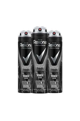 Rexona Men Naturel Fresh Kömür Detox Pudrasız Ter Önleyici Antiperspirant Sprey Erkek Deodorant 3x150 ml