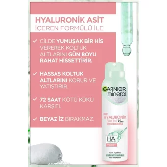 Garnier Mineral Hyaluronik Bakım Pudrasız Ter Önleyici Antiperspirant Sprey Kadın Deodorant 3x150 ml