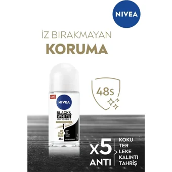 Nivea Black&White Invisible İpeksi Pürüzsüzlük Pudrasız Ter Önleyici Antiperspirant Roll-On Kadın Deodorant 50 ml