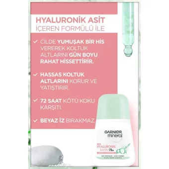Garnier Mineral Hyaluronik Bakım Pudrasız Ter Önleyici Antiperspirant Roll-On Kadın Deodorant 3x50 ml