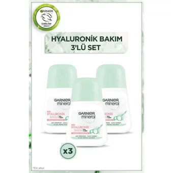 Garnier Mineral Hyaluronik Bakım Pudrasız Ter Önleyici Antiperspirant Roll-On Kadın Deodorant 3x50 ml