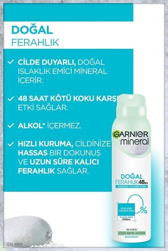 Garnier Mineral Doğal Ferahlık Pudrasız Ter Önleyici Antiperspirant Sprey Kadın Deodorant 150 ml