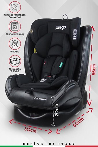 Profix Pro Signal Isofixli-Emniyet Kemerli 360 Derece Dönen 0-36 kg Yatabilen Yükseklik Ayarlı Çift Yönlü Oto Koltuğu Siyah