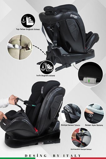Profix Pro Signal Isofixli-Emniyet Kemerli 360 Derece Dönen 0-36 kg Yatabilen Yükseklik Ayarlı Çift Yönlü Oto Koltuğu Siyah