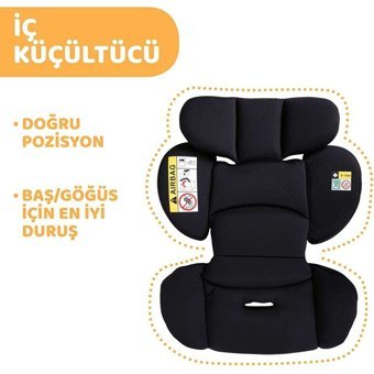 Leva Store Seat3 Fit Emniyet Kemerli 360 Derece Dönen 9-21 kg Yatabilen Yükseklik Ayarlı Çift Yönlü Oto Koltuğu Siyah