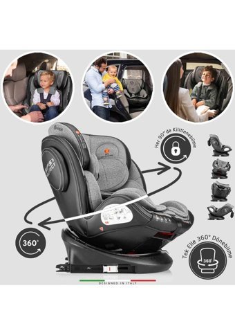 Elele Erona Fix Isofixli 360 Derece Dönen 0-36 kg Yatabilen Yükseklik Ayarlı Çift Yönlü Oto Koltuğu Gri