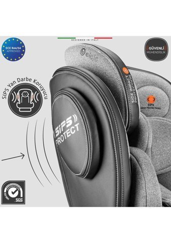 Elele Erona Fix Isofixli 360 Derece Dönen 0-36 kg Yatabilen Yükseklik Ayarlı Çift Yönlü Oto Koltuğu Gri