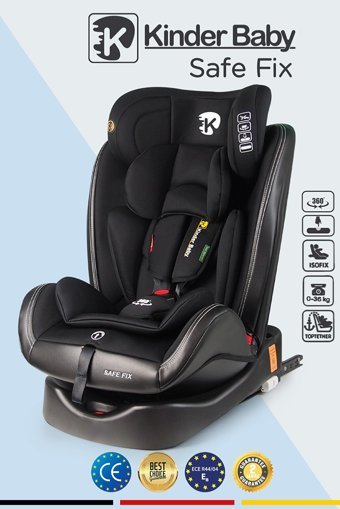 Kinder Baby Safe Fix Isofixli 360 Derece Dönen 0-36 kg Adac Sertifikalı Yatabilen Yükseklik Ayarlı Çift Yönlü Oto Koltuğu Siyah