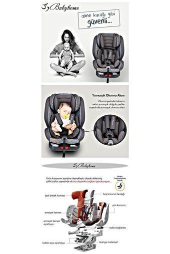 Baby Home 910 Nautilus Fix Isofixli-Emniyet Kemerli 360 Derece Dönen 0-36 kg Yatabilen Çift Yönlü Oto Koltuğu Gri