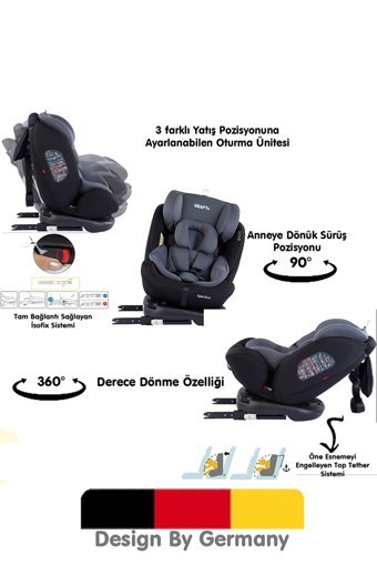 Kraft Spin Eco Fix Isofixli 360 Derece Dönen 0-36 kg Yatabilen Yükseklik Ayarlı Çift Yönlü Oto Koltuğu Gri