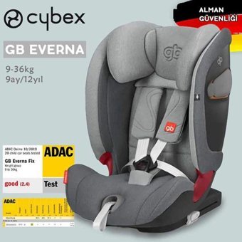 Cybex GB Everna Isofixli-Emniyet Kemerli 9-36 kg Yatabilen Sürüş Yönü Oto Koltuğu Gri