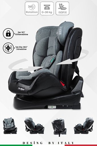 Prego Pro Fix Pro Signal Isofixli-Emniyet Kemerli 360 Derece Dönen 0-36 kg Yatabilen Yükseklik Ayarlı Çift Yönlü Oto Koltuğu Gri