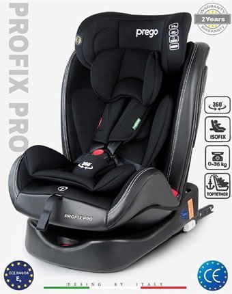 Prego Pro Fix Pro Isofixli-Emniyet Kemerli 360 Derece Dönen 0-36 kg Yatabilen Yükseklik Ayarlı Çift Yönlü Oto Koltuğu Siyah