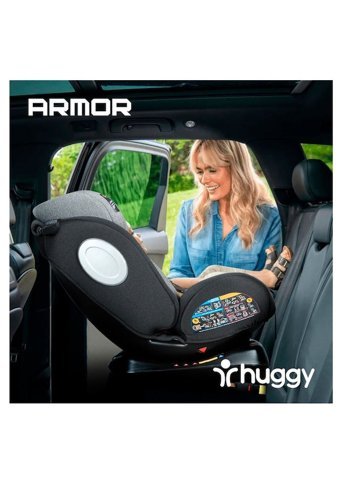 Huggy Armor Rotate Isofixli-Emniyet Kemerli 360 Derece Dönen 0-36 kg Yatabilen Yükseklik Ayarlı Çift Yönlü Oto Koltuğu Gri