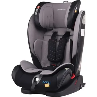 Baby Plus Secure Isofixli-Emniyet Kemerli 9-36 kg Yatabilen Yükseklik Ayarlı Sürüş Yönü Oto Koltuğu Gri